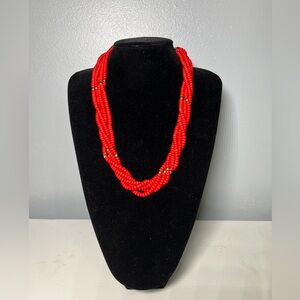 NECKLACE RED VINTAGE 5 STRAND